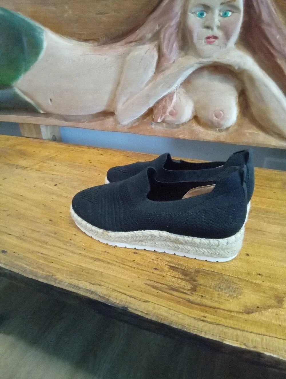 Adrienne Vittadini Sport Niko Size 7 Black Slip-On Espadrille Platform Sneakers